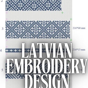 Latvian embroidery design, folk embroidery design, Slavic embroidery