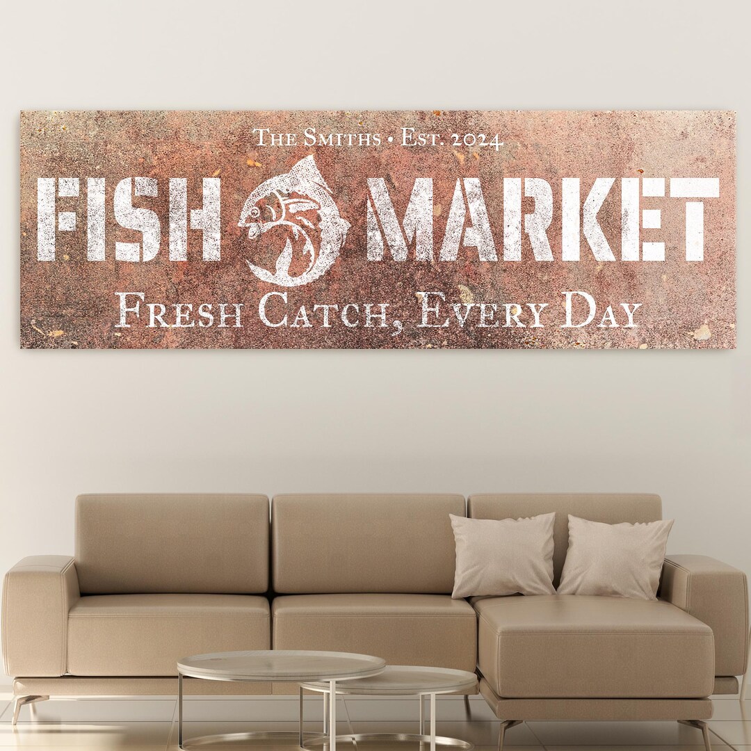 Rustic Fish Market Fresh Catch Fish Market Sign | Rustic Seafood Canvas Art | Vintage ...