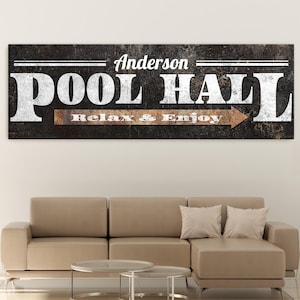 Personalized Pool Hall Sign – Rustic Billiards Room Wall Art, Custom Game Room Decor for Men, Relax and Enjoy Sign