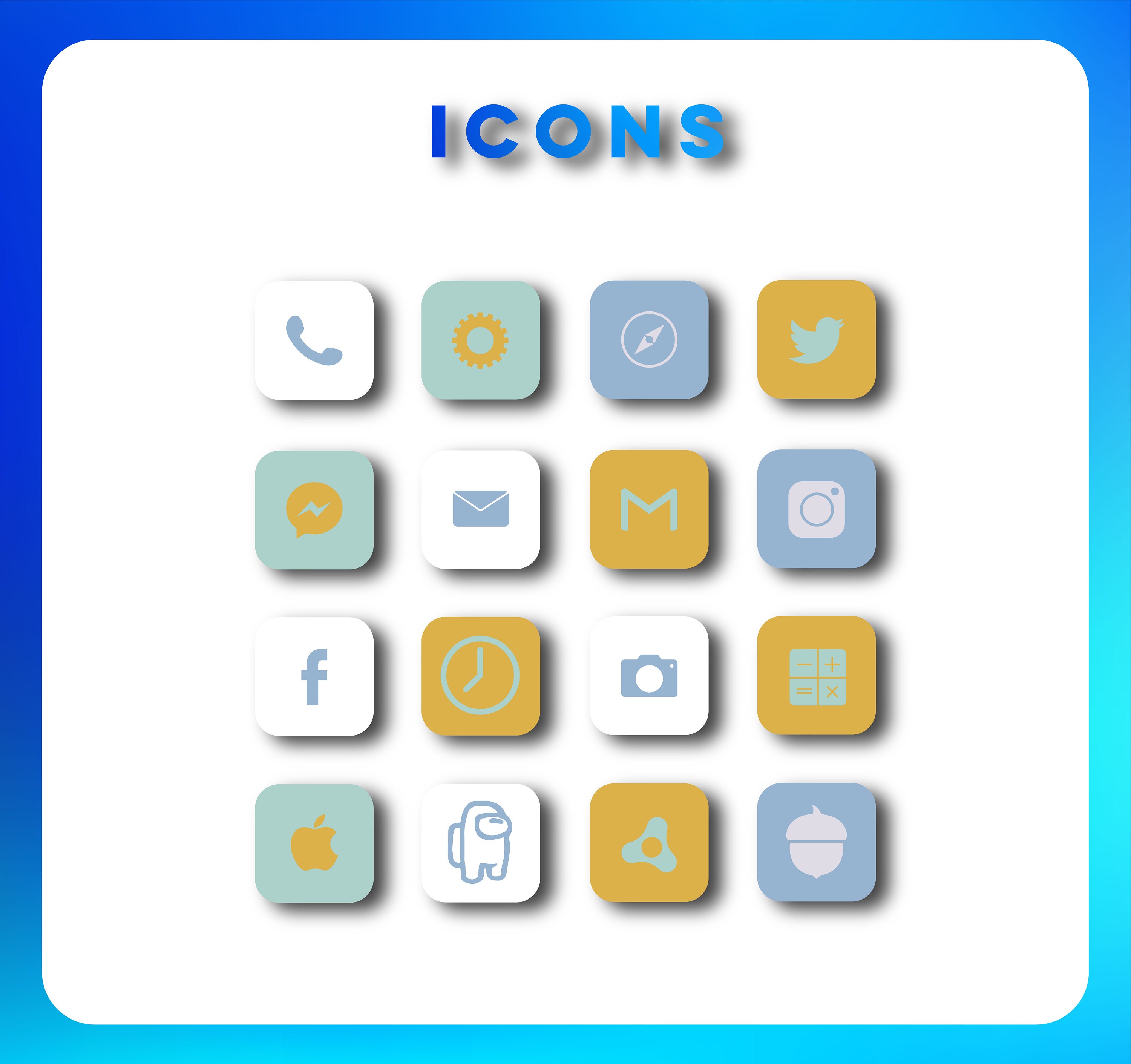 Blue iOS 14 Icons Blue iOS App Icons Yellow iOS Icons Etsy