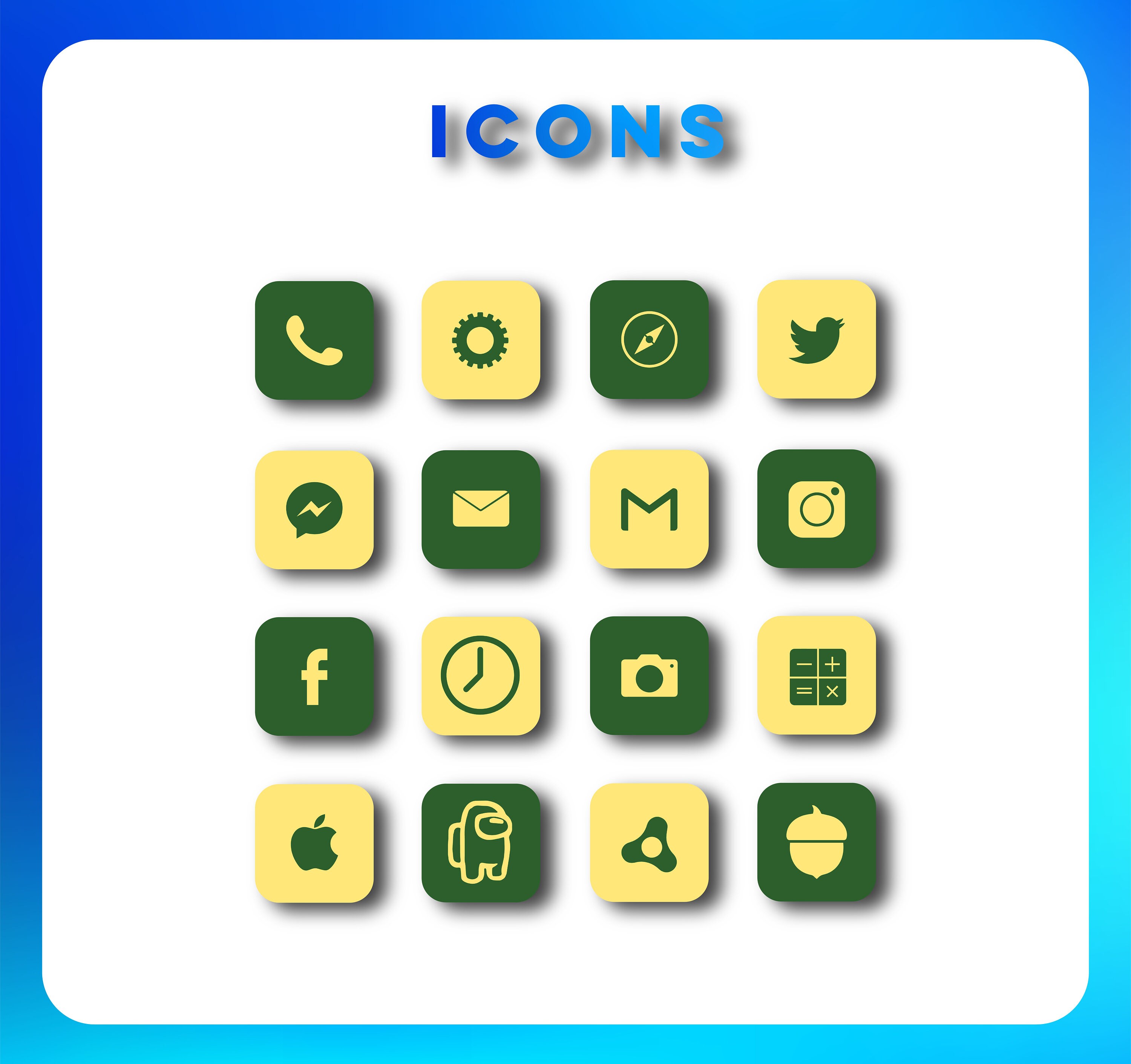 Green iOS 14 Icons Yellow Aesthetic for iOS Green App Etsy
