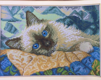 Cross stitch kit blue eyes cat