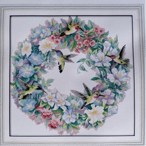 Cross Stitch Kit Hummingbird Flower Wreath