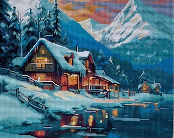 Cross Stitch Kit Winter Snow Cabin