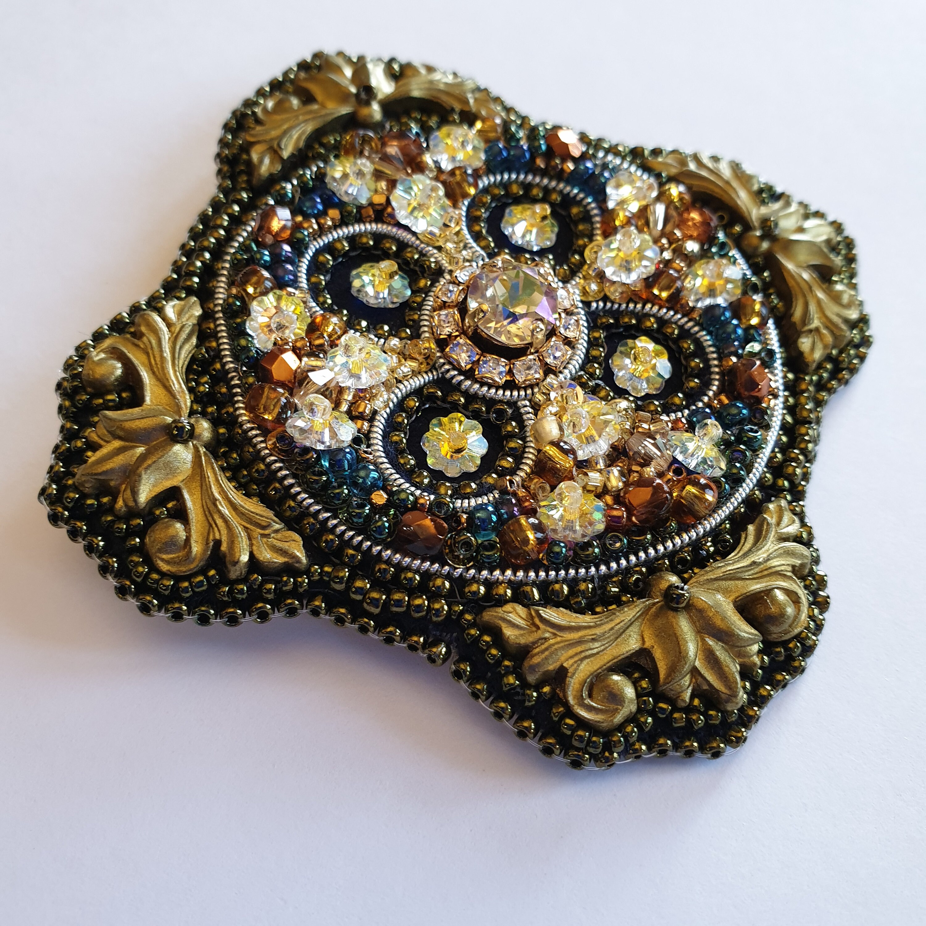 Embroidered brooch pin gold pin Etsy