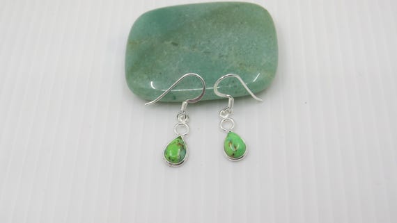 Handmade Green Mohave Drop Earrings set in sterling silver