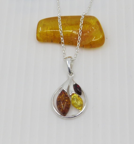 Handmade Baltic Amber Pendant, Sterling Silver Chain, Cognac Butterscotch Cherry