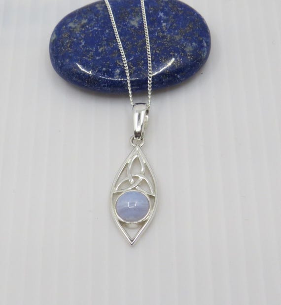 Handmade Blue Lace Agate Celtic Pendant in Sterling Silver