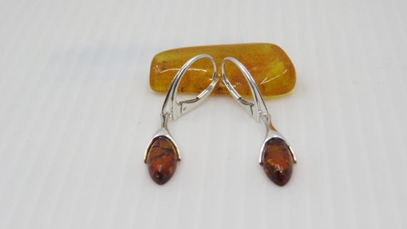 Handmade Amber Drop Earrings, 925 Sterling Silver