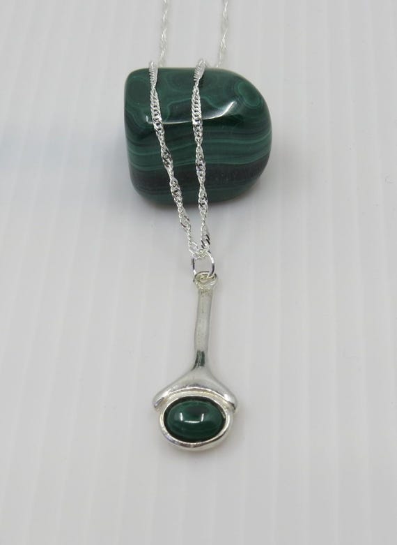 Handmade Malachite drop pendant set In sterling silver