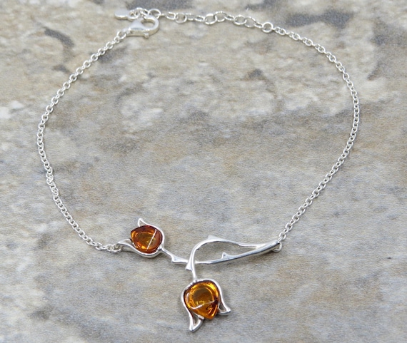Handmade Baltic Amber Bracelet Set In Sterling Silver