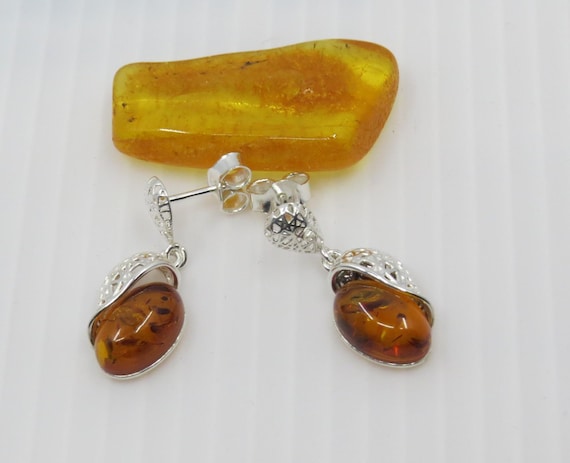 Handmade Baltic Amber Drop Earrings