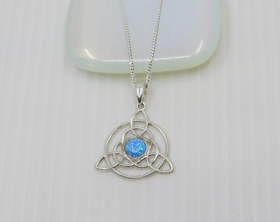 Handmade Blue Opal Celtic Knot Pendant, Sterling Silver