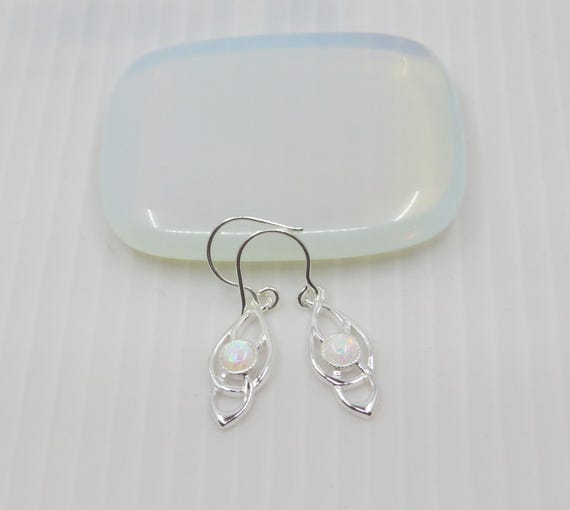 Handmade Sterling Silver White Opal Drop Earrings