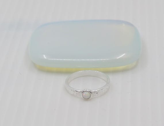 Handmade White Opal Ring set in sterling silver