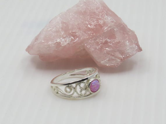 Handmade Pink Opal Ring set in sterling silver