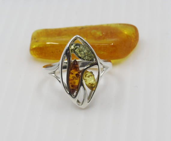 Handmade Amber Ring set in sterling silver