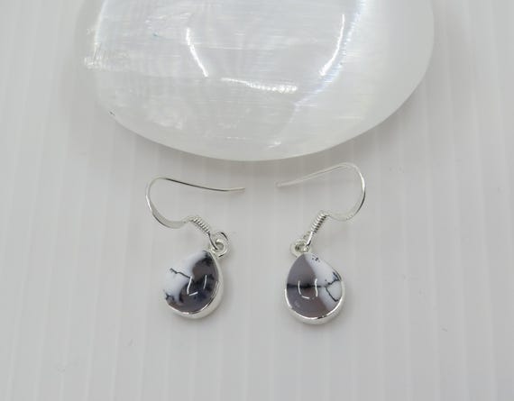 Handmade unique merlinite drop earrings set in sterling silver