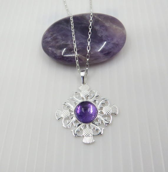 Handmade Amethyst Thistle Pendant set In Sterling Silver