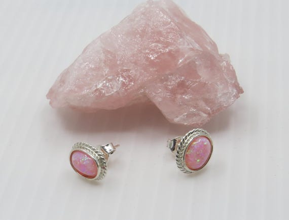 Handmade pink opal studs set in sterling silver