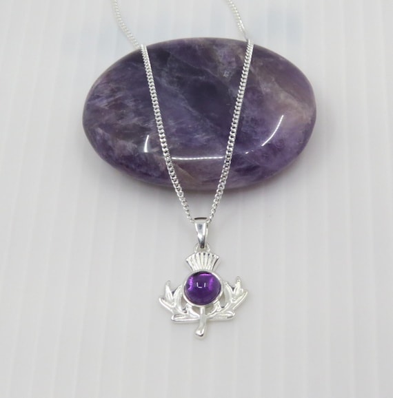 Handmade Amethyst Thistle Pendant set In Sterling Silver