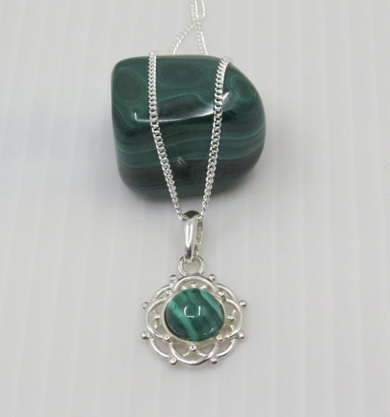 Handmade Malachite design pendant set in sterling silver.