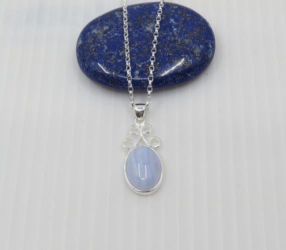 Handmade Blue Lace Agate pendant set in sterling silver