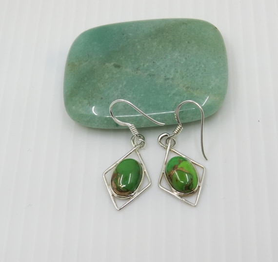 Handmade Green Mohave Drop Earrings set in sterling silver