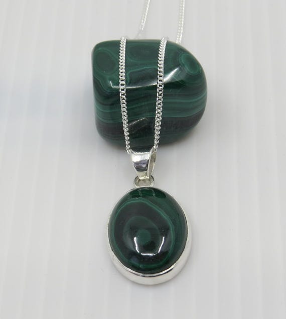 Handmade malachite drop design pendant set in sterling silver
