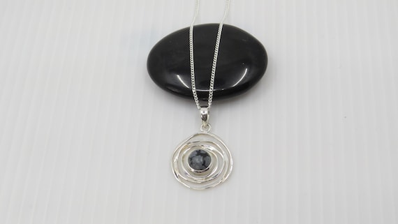 Handmade Snowflake Obsidian Round pendant set in sterling silver