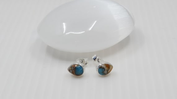 Handmade Oyster Turquoise Sterling Silver Stud Earrings