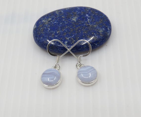 Handmade Blue Lace Agate Drop Earrings set in sterling silver