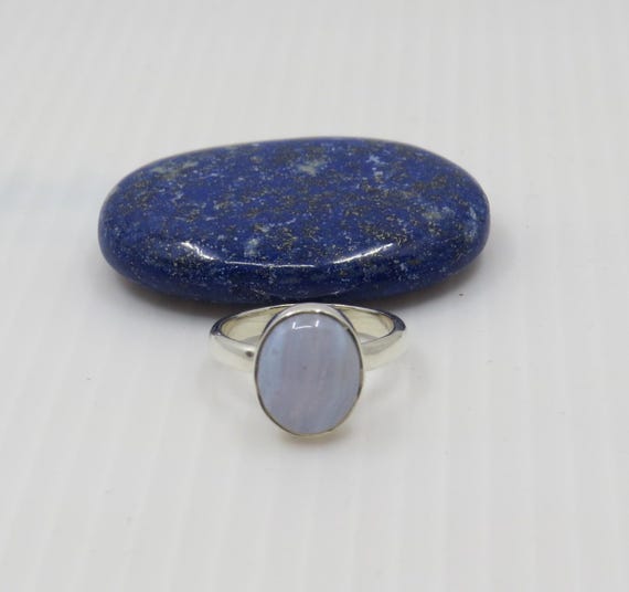 Handmade Blue Lace Agate Ring, Sterling Silver, 10x14mm Gemstone