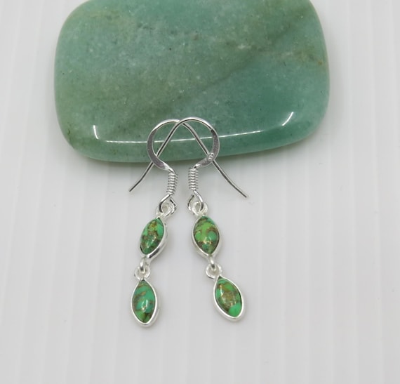 Handmade Green Mohave Drop Earrings set in sterling silver