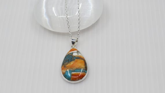 Handmade Oyster Turquoise Pendant, Sterling Silver Teardrop Necklace