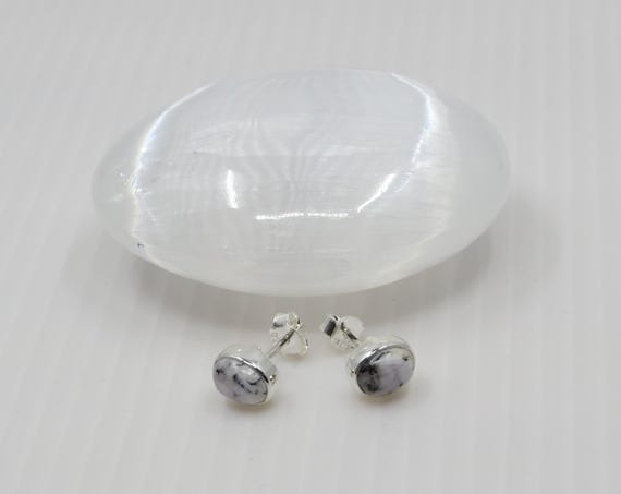 Handmade Merlinite Stud Earrings, Sterling Silver Setting