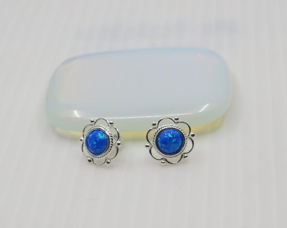 Beautiful handmade Blue Opal Studs set in Sterling Silver