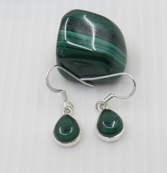 Handmade Malachite drop earrings set In sterling silver