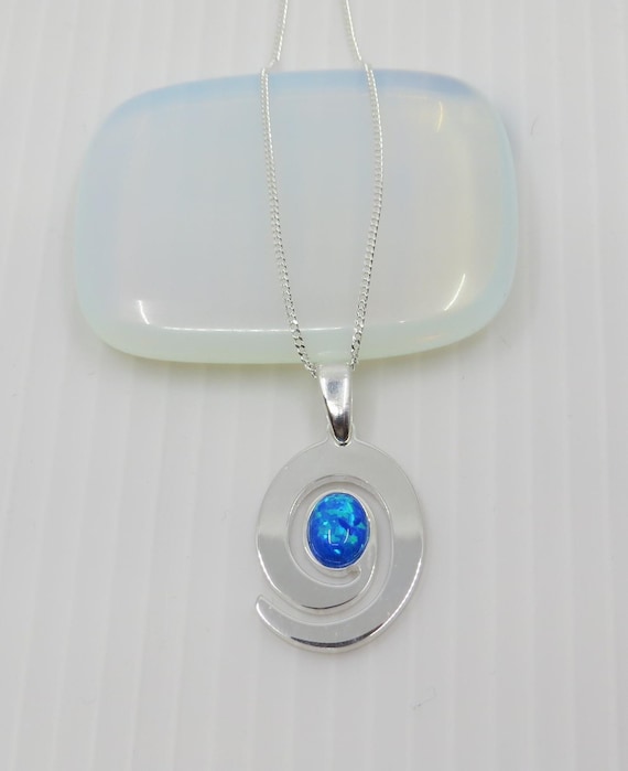 Handmade Sterling Silver Blue Opal Swirl Pendant