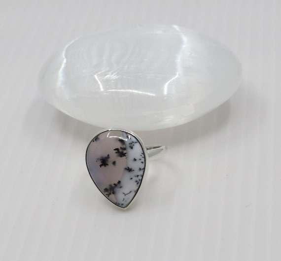 Handmade sterling silver Merlinite ring size Q