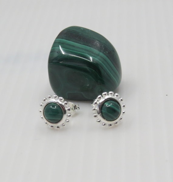 Handmade Sterling Silver Malachite Stud Earrings, 6mm Gemstones