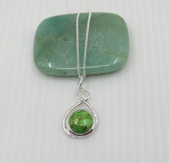 Handmade Green Mohave Pendant Necklace, Sterling Silver Chain
