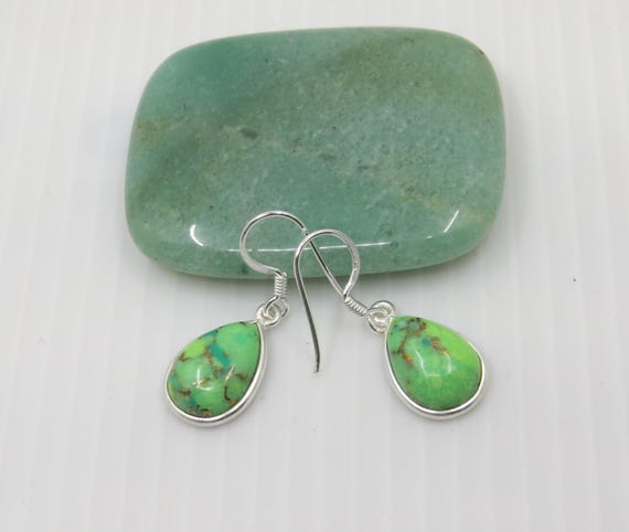 Handmade Green Mohave Drop Earrings set in sterling silver