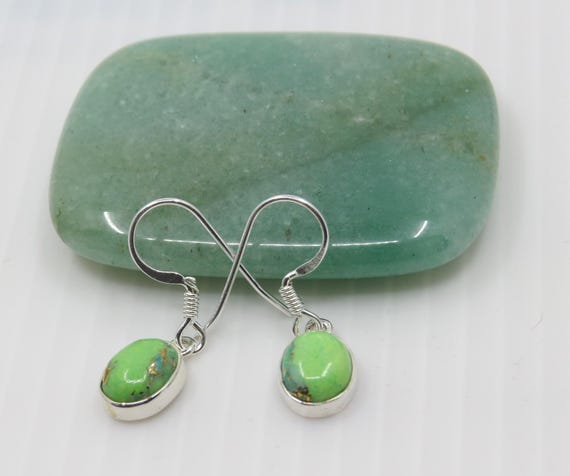 Handmade Green Mohave Drop Earrings set in sterling silver
