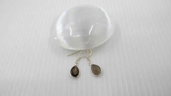 Handmade smokey quartz Drop Earrings Set In Sterling Silver.