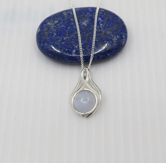 Handmade Blue Lace Agate pendant set in sterling silver