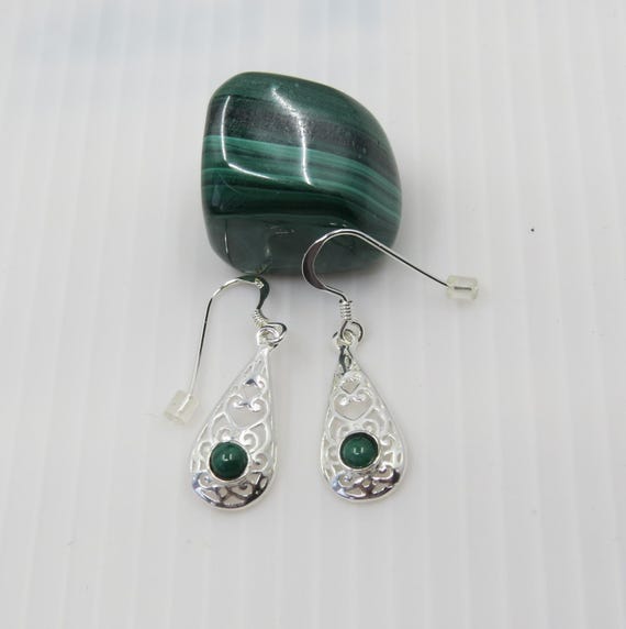 Handmade Malachite drop earrings set In sterling silver