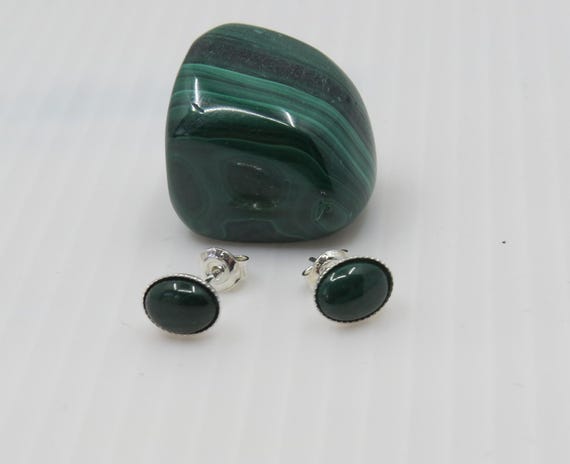 Handmade Oval Malachite Sterling Silver Studs