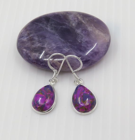 Handmade purple mohave Drop earrings set In sterling silver