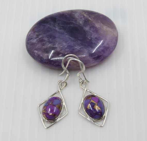 Handmade purple mohave Drop earrings set In sterling silver